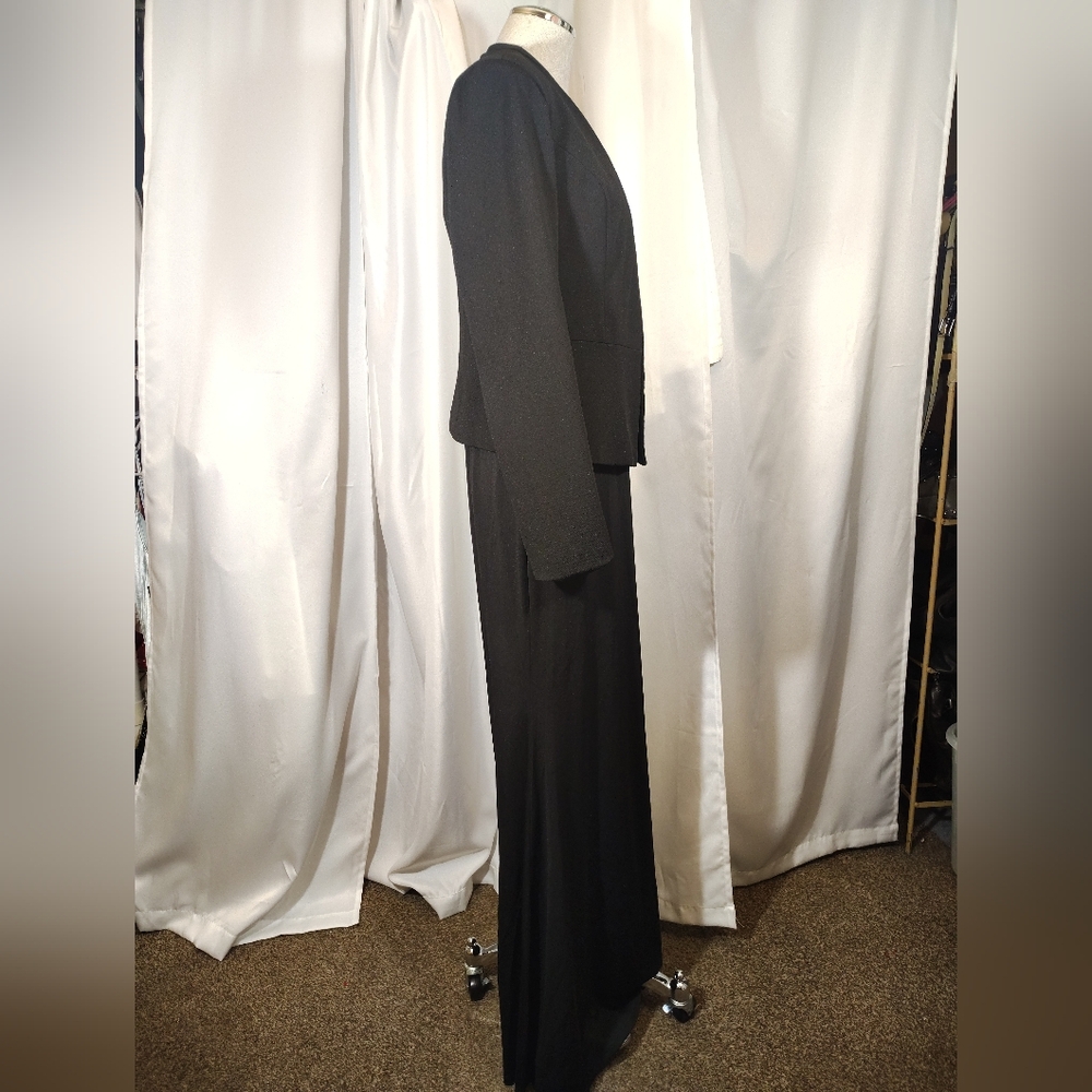 2 Pc: Charlotte Rose Sheath Dress+ Crop Suit Jacket, Black/Silver Floor Lngth, M - Picture 10 of 16